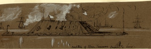 Capture of Ram Tennessee Mobile bay, drawing, 1862-1865, by Alfred R Waud, 1828-1891, an american
