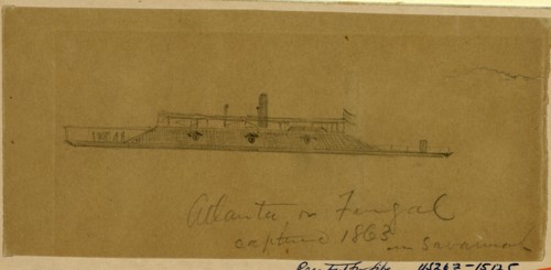 Atlanta or Fingal captured 1863 in Savannah, drawing, 1862-1865, by Alfred R Waud, 1828-1891, an