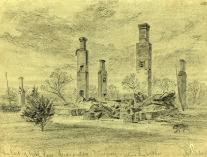 The last of Genl. Lees Headquarters Petersburg, after the battle, drawing, 1862-1865, by Alfred R