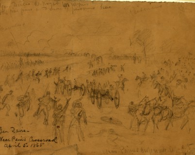 Gen. Davis Near Paines Crossroad April 5, 1865, drawing, 1862-1865, by Alfred R Waud, 1828-1891, an