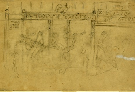 Storefronts, drawing, 1862-1865, by Alfred R Waud, 1828-1891, an american artist famous for his