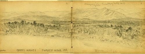 Mary hights sic, Turkey hole mt. Blue Ridge, drawing, 1862-1865, by Alfred R Waud, 1828-1891, an