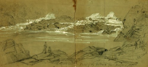 Falls of the Potomac from Maryland Shore, drawing, 1862-1865, by Alfred R Waud, 1828-1891, an