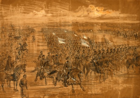 Review by the President of the Cavalry of the Army of the Potomac, drawing, 1862-1865, by Alfred R