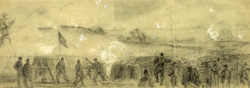 Midnight before Petersburg, drawing, 1862-1865, by Alfred R Waud, 1828-1891, an american artist