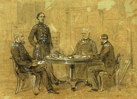 General Scott giving orders to his aides for the advance of the Grand Army, drawing, 1862-1865, by