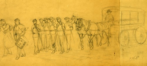Funeral march, drawing, 1862-1865, by Alfred R Waud, 1828-1891, an american artist famous for his