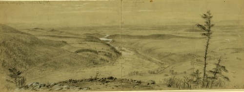 Shenandoah Valley from Maryland heights, drawing, 1862-1865, by Alfred R Waud, 1828-1891, an