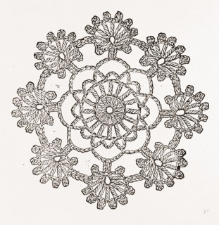 CROCHET ROSETTE, NEEDLEWORK, 19th CENTURY EMBROIDERY