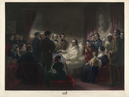The last days of Webster at Marshfield / engraved by C. Mottram after painting by Joseph Ames.;