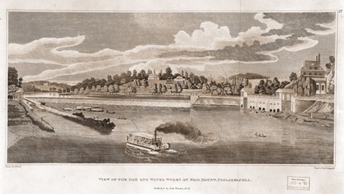 View of the dam and water works at Fairmount, Philadelphia / drawn by T. Birch ; engraved by R.