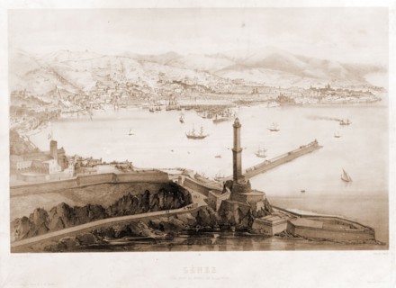 GÃªnes Vue prise au dessus de la lanterne / / dessine par Guesdon ; lith. par Schultz.; Guesdon,