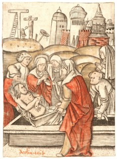 NoÃ«l Garnier (French, 1470/75â€ì1544). The Entombment. Engraving with hand coloring.