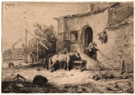Charles Ãâmile Jacque (French, 1813 - 1894). The Inn (Auberge), 1848. Etching and drypoint on buff