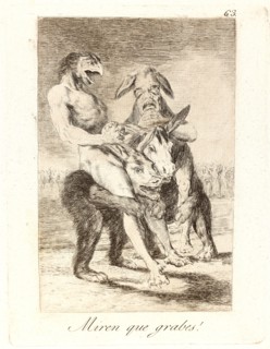 Francisco de Goya (Spanish, 1746-1828). Miren que grabes! (Look how solemn they are!), 1796-1797.