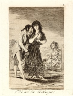 Francisco de Goya (Spanish, 1746-1828). Ni asi la distingue. (Even thus he cannot make her out.),