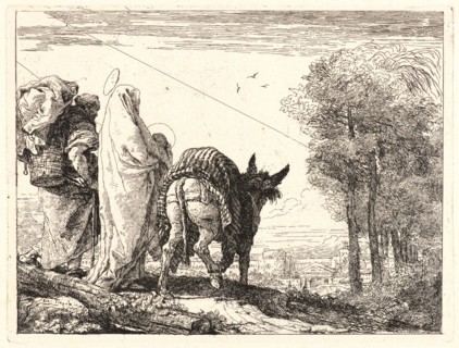 Giovanni Domenico Tiepolo (Italian, 1727 - 1804). The Flight with the Holy Family at the Left,