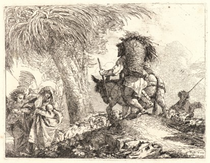 Giovanni Domenico Tiepolo (Italian, 1727 - 1804). The Flight, Joseph at Right and Mary and Angel at