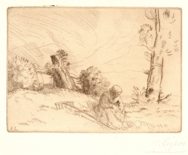 Alphonse Legros (French, 1837 - 1911). Peasant Seated near a Hedge (Paysanne Assise prÃ¨s d'une