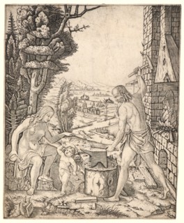 Marcantonio Raimondi (Italian, ca. 1470/1482 - 1527/1534). Vulcan, Venus, and Cupid, ca. 1505-1508.