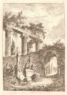 Hubert Robert (French, 1733 - 1808). The Statue before Ruins, 1763-1764. From Evenings in Rome (Les