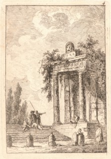 Hubert Robert (French, 1733 - 1808). The Stairway with Four Posts, 1763-1764. From Evenings in Rome