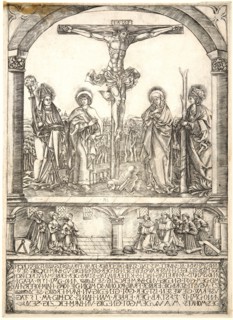 Hans Rogel (aka Master HR) (German, 1532-1592). Christ on the Cross with the Virgin and St. Afra,