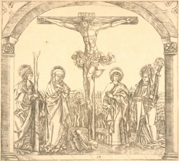 Hans Rogel (aka Master HR) (German, 1532-1592). Christ on the Cross with the Virgin and St. Afra,