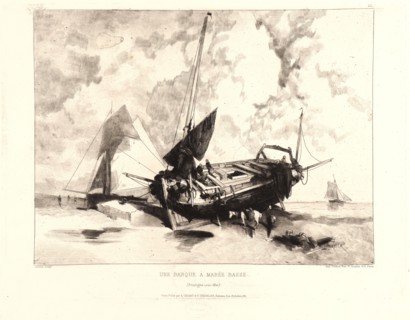 Louis Adolphe Hervier (French, 1818 - 1879). Une Barque Ã  Marée Basse (Boulogne-sur-Mer), 19th
