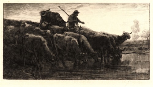 Charles Ãâmile Jacque (French, 1813 - 1894). Herd of Cows at the Watering Place (Troupeau de vaches
