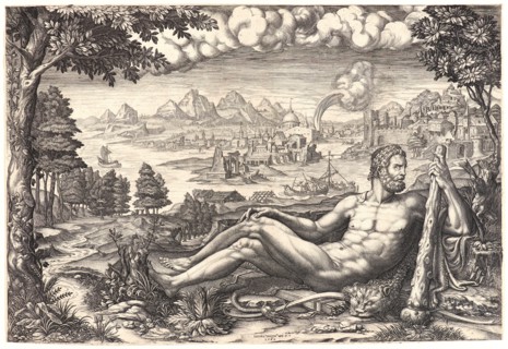 Giorgio Ghisi (Italian, 1520 - 1582). Hercules Reposing in a Landscape, 1567. Engraving. Plate: 267