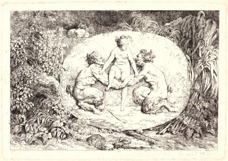 Jean-Honoré Fragonard (French, 1732-1806). Nymph Supported by Two Satyrs, 1763. From Bacchanales.