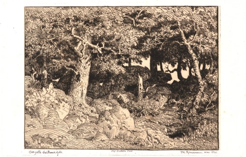 Théodore Rousseau (French, 1812 - 1867). ChÃªnes de Roche, 1861. Etching on buff chine collé.