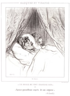 Paul Gavarni (aka Hippolyte-Guillaume-Sulpice Chevalier, French, 1804 - 1866). Spouse cooing next