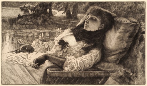James Tissot (French, 1836 - 1902). Soiré d'Ãâté, 1881. Etching and drypoint on Van Gelder handmade