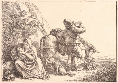 Benjamin Zix (French, 1772 - 1811). Italian Peasant Family Resting, 1809. Pen lithograph.