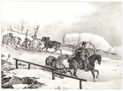 Théodore Géricault (French, 1791 - 1824). Wagoners Driving up a Hill, 1823. Lithograph on white