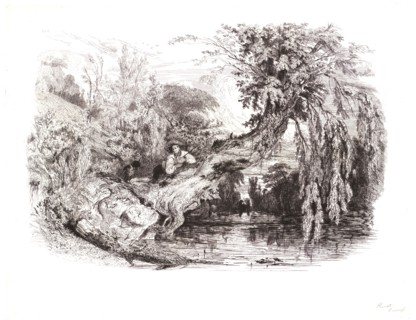 Paul Huet (French, 1803 - 1869). The Poacher (Le Braconnier), 1834. Etching on white laid paper.