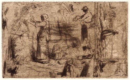 Jean-FranÃ§ois Millet (French, 1814 - 1875). Sketches of Three Subjects, ca. 1847-1848. Etching and