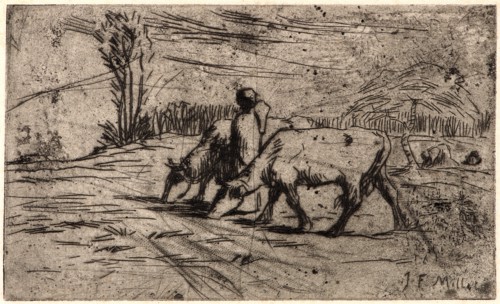 Jean-FranÃ§ois Millet (French, 1814 - 1875). Two Cows (Les Deux Vaches), ca. 1847-1848. Etching and