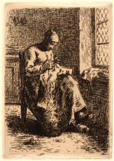 Jean-FranÃ§ois Millet (French, 1814 - 1875). Woman Sewing (La Couseuse), ca. 1855-1856. Etching