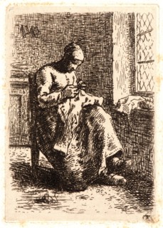 Jean-FranÃ§ois Millet (French, 1814 - 1875). Woman Sewing (La Couseuse), ca. 1855-1856. Etching