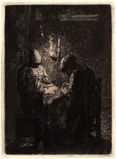 Jean-FranÃ§ois Millet (French, 1814 - 1875). The Watchers (La Veillée), ca. 1855- 1856. Etching on