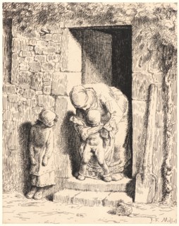 Jean-FranÃ§ois Millet (French, 1814 - 1875). Maternal Precaution (Le précaution maternelle), 1862.