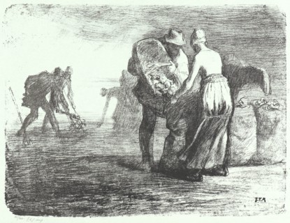 Jean-FranÃ§ois Millet (French, 1814 - 1875). Potato Gatherers, 19th century (published 1920s).