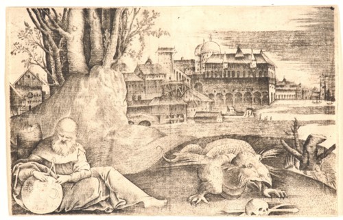 Giulio Campagnola (Italian, 1482 - 1515). The Astrologer, 1509. Engraving. Second state.