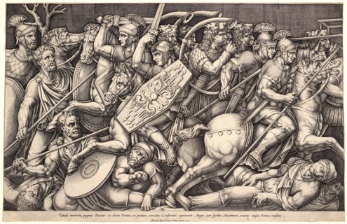 Nicolas Béatrizet (French, born 1507 or 1515, died ca. 1565). Roman Soldiers in Combat with the