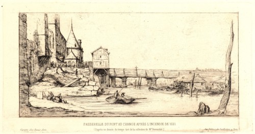 Charles Meryon (French, 1821 - 1868). Passerelle du Pont-au-Change apres l'incendie de 1621, 1860.