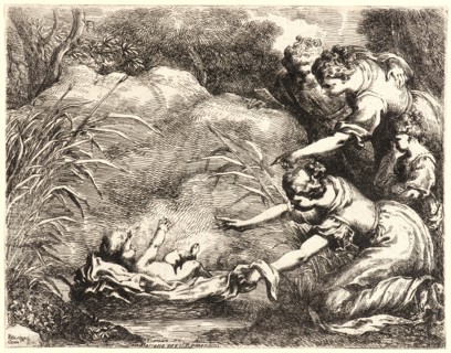 Bartolomeo Biscaino (Italian, 1632 - 1657). The Finding of Moses, 17th century. Etching. Second