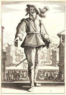 Jacques Callot (French, 1592 - 1635). Braggadocio, 1618. From The Three Actors (Les Trois